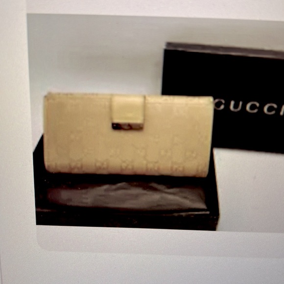 AUTHENTIC GUCCI GG SIGNATURE CANVAS LONG WALLET BEIGE IVORY LEATHER WITH BOX - Picture 12 of 12
